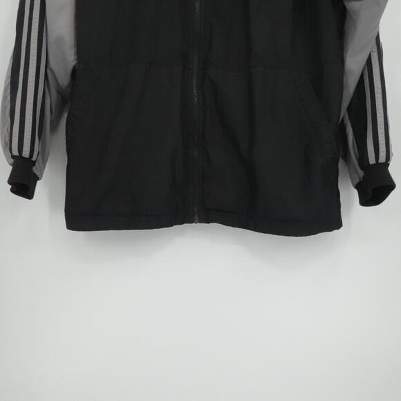 Adidas Jacket Mens Medium Black Gray‎ Full Zip Windbreaker Three Stripe Retro - Picture 7 of 11